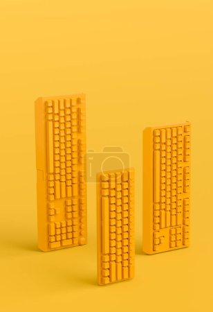 Photo for Top view of gamer workspace and gear like keyboards on monochrome background. 3d rendering of accessories for live streaming concept top view - Royalty Free Image