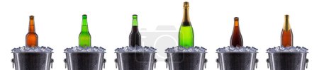 Metal champagne ice buckets with set of beer isolated on a white background.