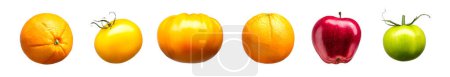 Conjunto de tomates. naranjas y manzanas aisladas sobre fondo blanco con ruta de recorte