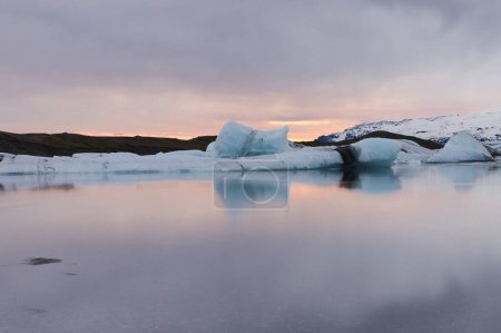 sunset with ice floes in Iceland