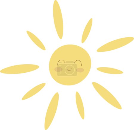 Ilustración del vector solar feliz aislado. Colores amarillos estilo plano. Para la cubierta del libro de impresión o niño 