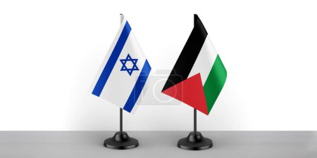 Image of the table flag of Israel and Palestine countries. White background, close-up flags.