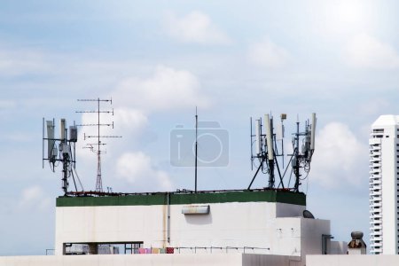 Photo for The concept of transmission, radio pole, and radio signal located at the apartment - Royalty Free Image