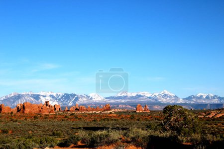 Beautiful landscape against clear blue sky in the Utah National Parks.