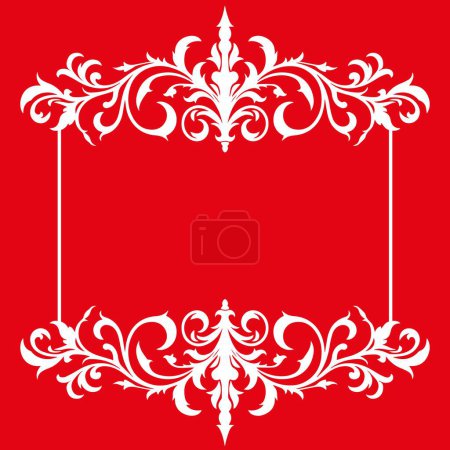 Ilustración de Marco de patrón de damasco en tonos rojos - Imagen libre de derechos