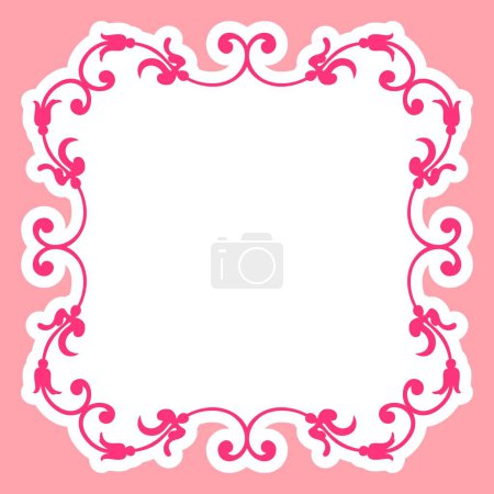 Ilustración de Marco de patrón de damasco en tonos rosados sobre blanco - Imagen libre de derechos