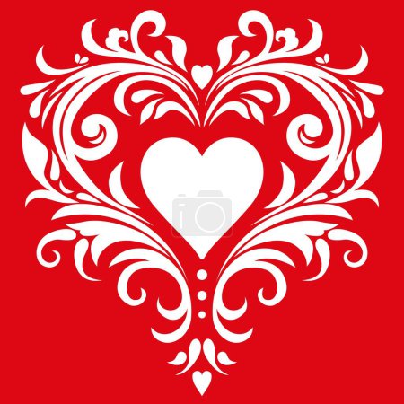 Téléchargez les illustrations : Coeur décoratif damassé style orné - en licence libre de droit