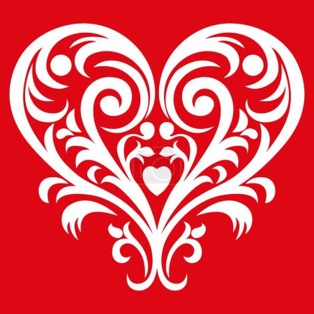 Téléchargez les illustrations : Coeur décoratif damassé style orné - en licence libre de droit