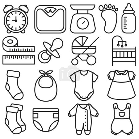 Illustration for Collection of baby themed outline icons - Royalty Free Image