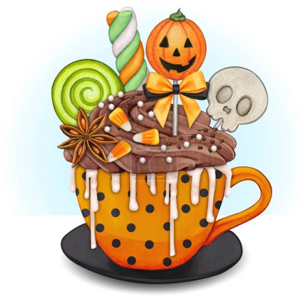 Ilustración de Watercolor halloween pumpkin spice cup - Imagen libre de derechos