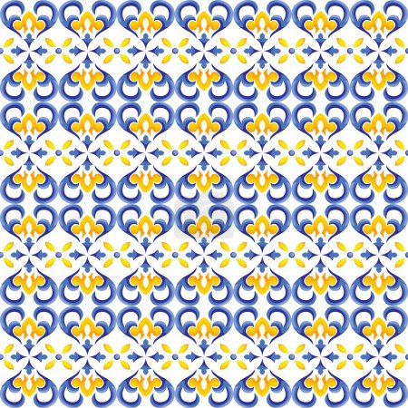 Illustration for Mediterranean pattern blue and yellow theme - Royalty Free Image
