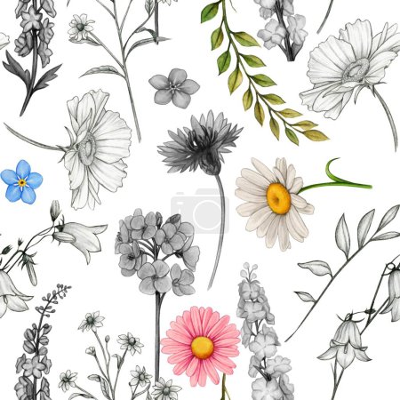 Ilustración de Acuarela rústico patrón de flores silvestres - Imagen libre de derechos