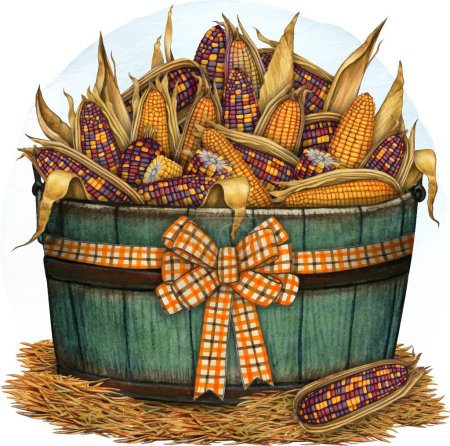 Ilustración de Acuarela elaborada a mano mazorca de maíz composición - Imagen libre de derechos