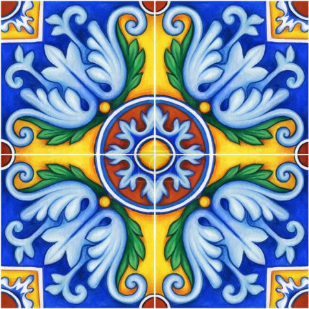 Téléchargez les illustrations : Watercolor mediterranean traditional tiles - en licence libre de droit