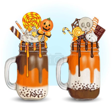 Ilustración de Acuarela mano dibujado halloween milkshake - Imagen libre de derechos