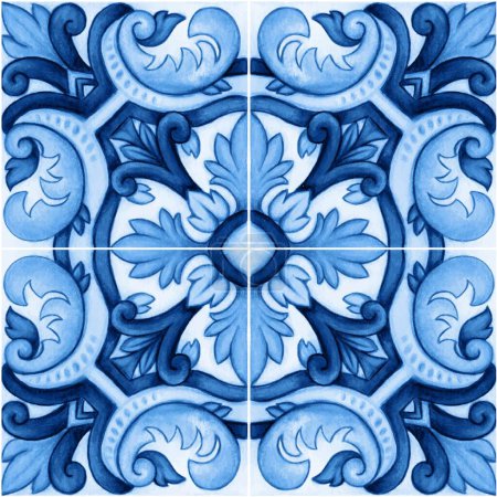 Illustration for Watercolor mediterranean traditional tiles - Royalty Free Image