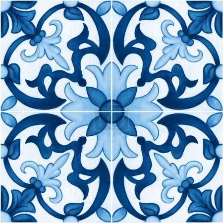 Ilustración de Acuarela mediterránea azulejos tradicionales - Imagen libre de derechos