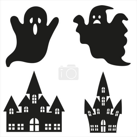 Illustration for Haunted house and ghosts silhouetts - Royalty Free Image