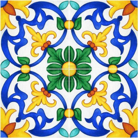 Téléchargez les illustrations : Aquarelle carreaux méditerranéens traditionnels - en licence libre de droit
