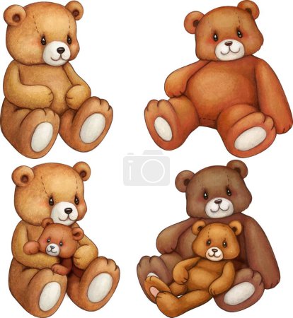 Illustration for Watercolor cute teddy bears hand drawn - Royalty Free Image