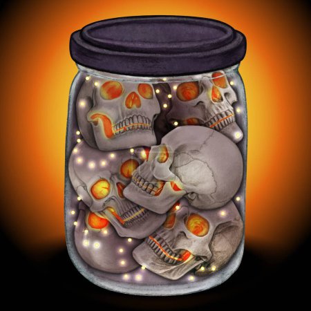 Halloween Jar with glowing skulls