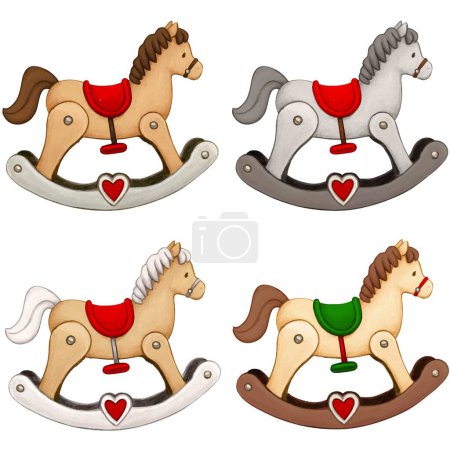 Illustration for Watercolor hand drawn rocking horse collection - Royalty Free Image