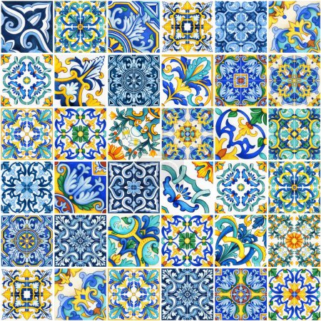 Illustration for Watercolor traditional maiolica seamless pattern - Royalty Free Image