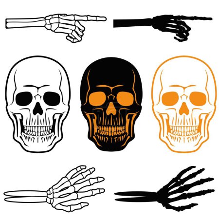 Téléchargez les illustrations : Crânes humains et os de la main ensemble halloween - en licence libre de droit