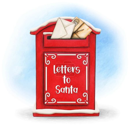 Watercolor hand drawn christmas mailbox