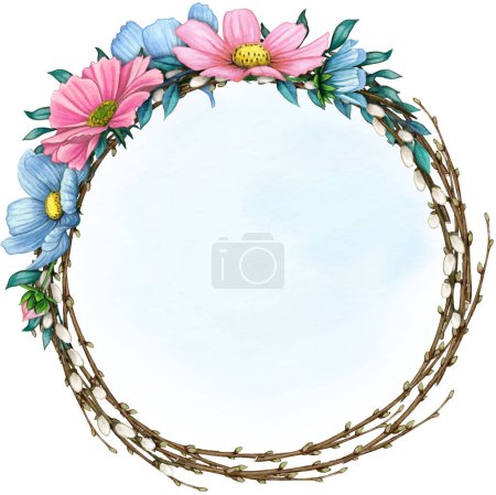 Illustration for Watercolor floral spring wreath - Royalty Free Image