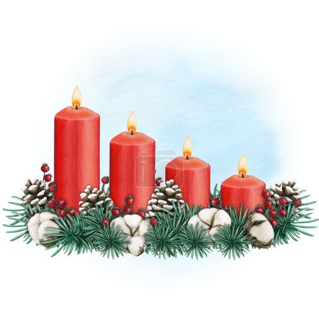 Illustration for Watercolor hand drawn advent candles decoration - Royalty Free Image