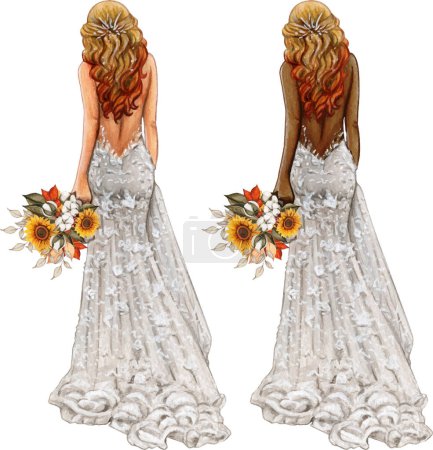 Illustration for Watercolor boho bride back view - Royalty Free Image