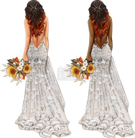 Illustration for Watercolor boho bride back view - Royalty Free Image