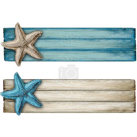 Ilustración de Acuarela Banner náutico vintage de madera - Imagen libre de derechos
