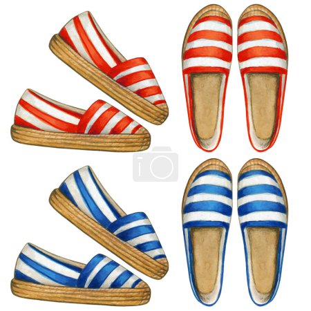 Watercolor striped red and blue espadrilles