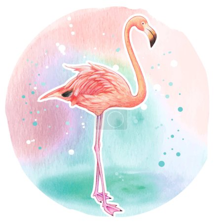 Téléchargez les illustrations : Aquarelle beau flamant rose réaliste - en licence libre de droit