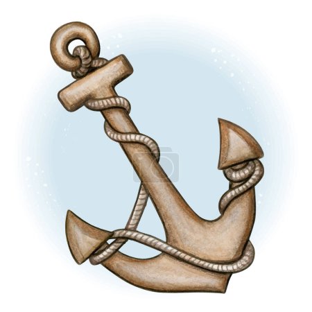 Illustration for Watercolor anchor with rope - Royalty Free Image