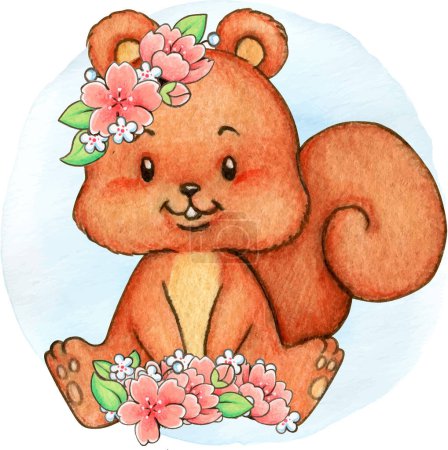 Illustration for Watercolor woodland animal with cherry blossoms - Royalty Free Image