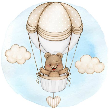 Illustration for Baby bear on a hot air balloon baby shower - Royalty Free Image