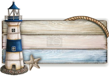 Watercolor Wooden nautical vintage banner