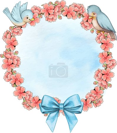 Illustration for Watercolor decorative cherry wreath - Royalty Free Image