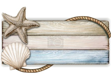 Téléchargez les illustrations : Bannière vintage nautique en bois aquarelle - en licence libre de droit