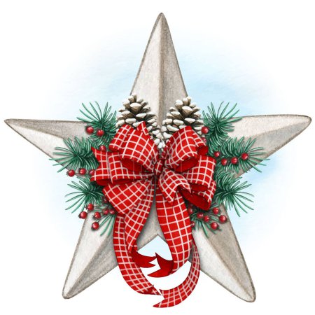 Illustration for Watercolor hand drawn decorated christmas rustic star - Royalty Free Image