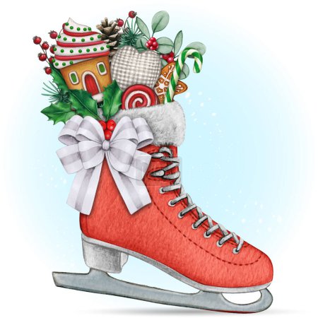 aquarelle dessinée à la main Noël décoré patin à glace