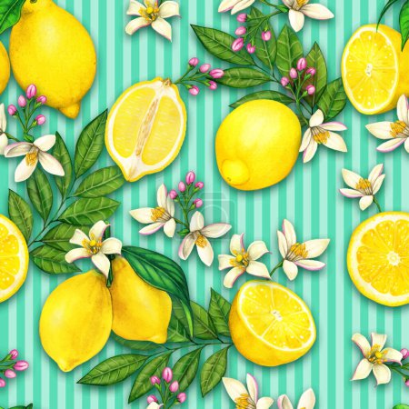 Téléchargez les illustrations : Aquarelle citrons motif sans couture - en licence libre de droit