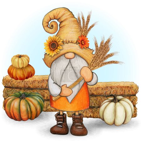Téléchargez les illustrations : Aquarelle mignon automne saison gnome - en licence libre de droit