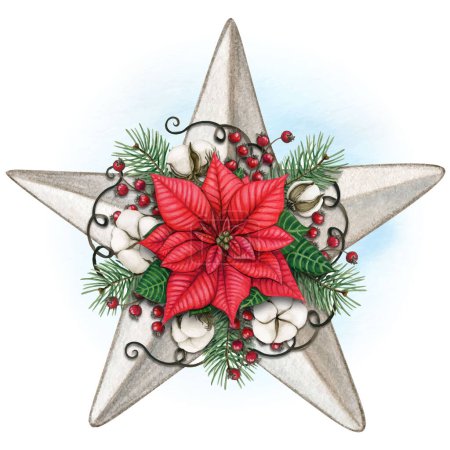 Illustration for Watercolor hand drawn decorated christmas rustic star - Royalty Free Image