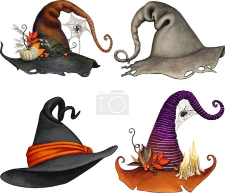 Téléchargez les illustrations : Chapeau de sorcière dessiné main aquarelle - en licence libre de droit