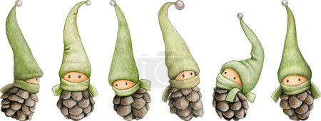 Illustration for Watercolor hand drawn cute pinecone elf - Royalty Free Image