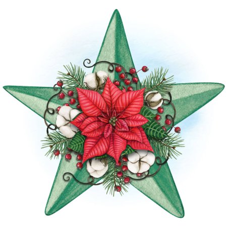 Téléchargez les illustrations : Aquarelle dessinée à la main décorée étoile rustique de Noël - en licence libre de droit